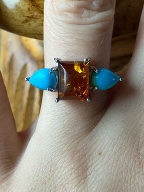 Baltic Amber Sleeping Beauty Turquoise Sterling Silver Ring Size 7